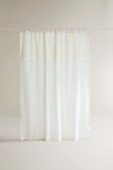 EMBROIDERED LINEN AND COTTON SHOWER CURTAIN - Ivory by Zara - Image 0