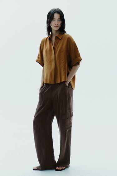 Zara FLOWY SHORT SLEEVE SHIRT - Caramel - Image 0