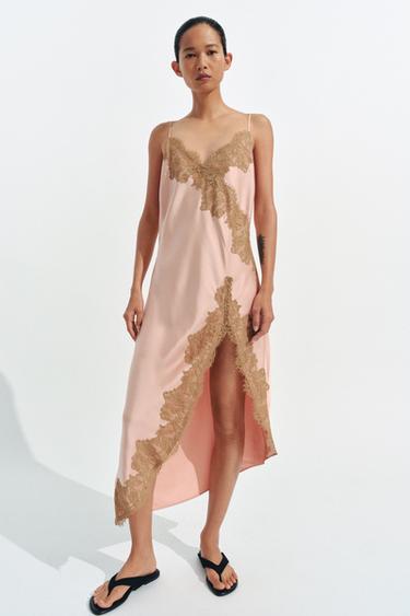 ROBE SATINÉE DENTELLE ZW COLLECTION - Rose poudré de Zara - Image 3