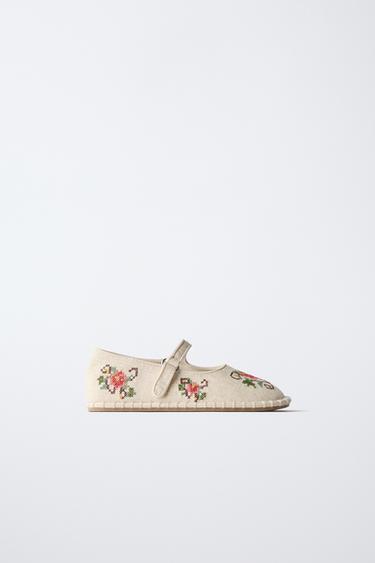 EMBROIDERED BALLET FLATS - Ecru White by Zara