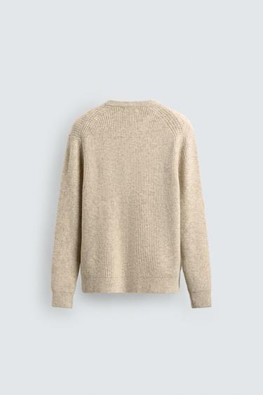 REGULAR FIT WAFFLE-KNIT JUMPER - Ecru by Zara - Image 7