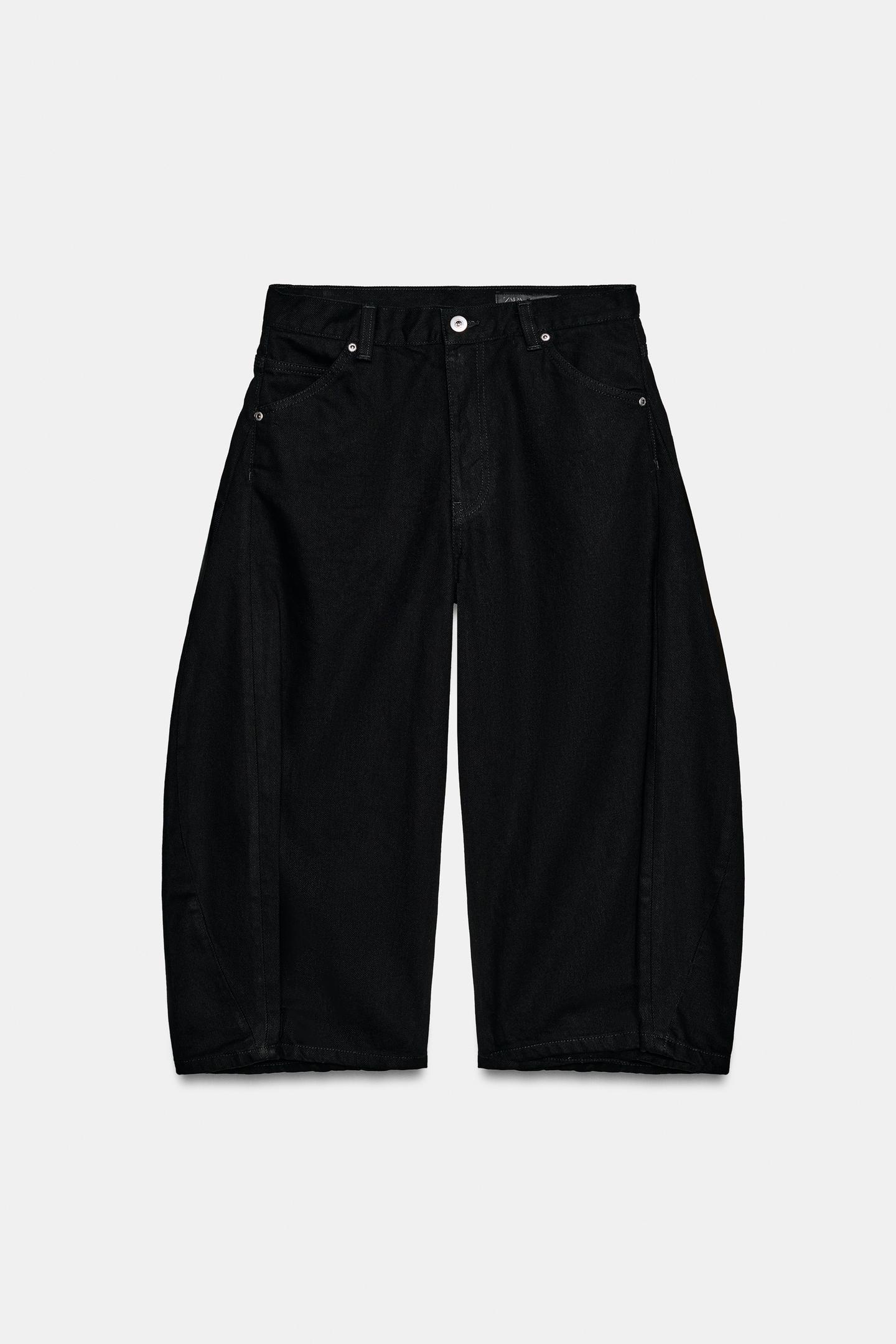 Женские шорты Zara Mid-Rise Carrot Denim Bermuda Shorts ZW Collection, цвет: Чёрный — фото 6