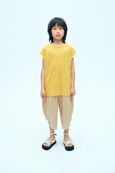 Zara 100% LINEN KNIT T-SHIRT X FANGLU LIN - Ocher - Image 0