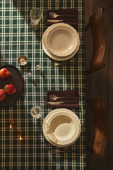 MANTEL ALGODÓN TINTADO NAVIDAD - Verde de Zara