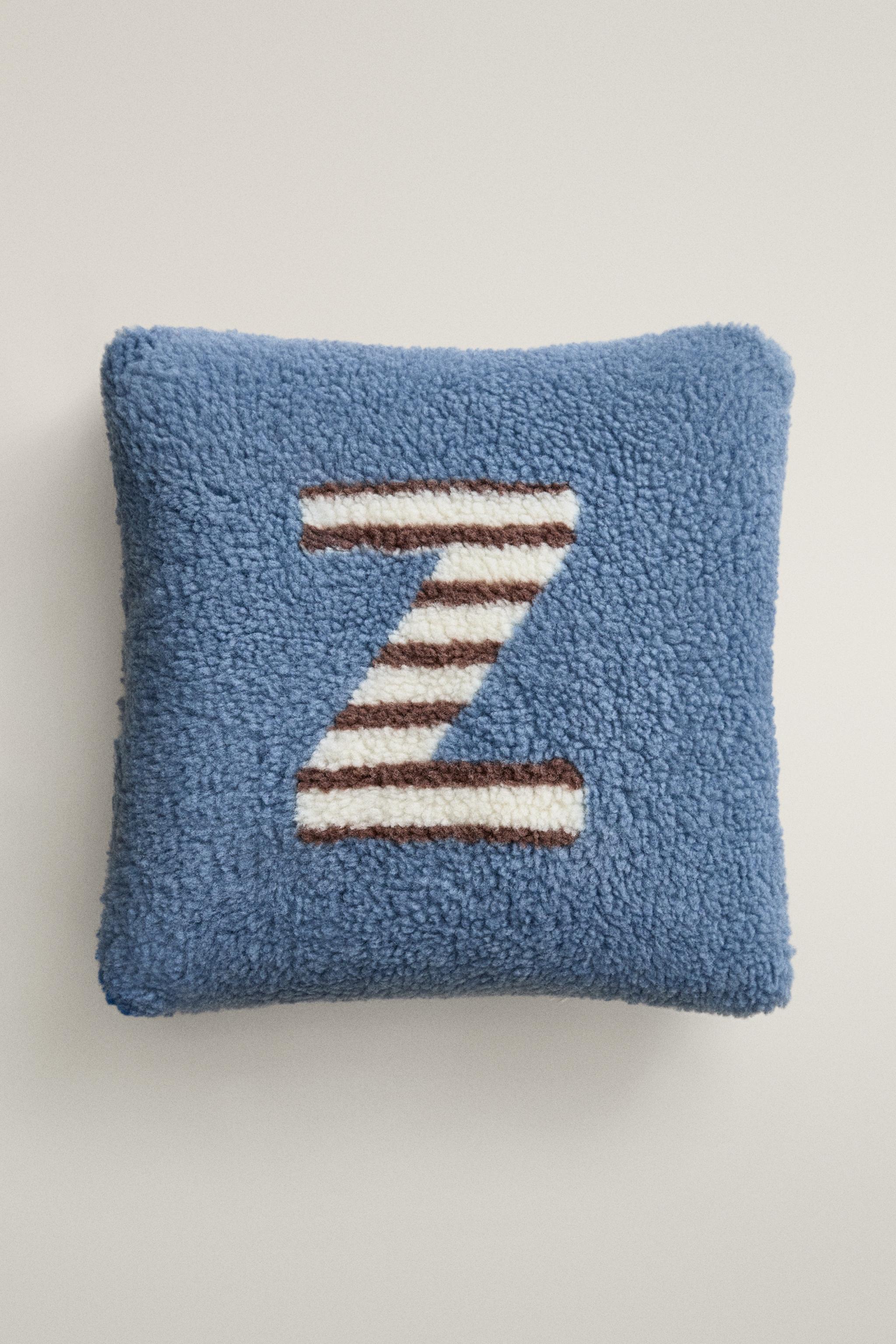 CHILDREN'S FAUX SHEARLING CUSHION WITH Z — Blue