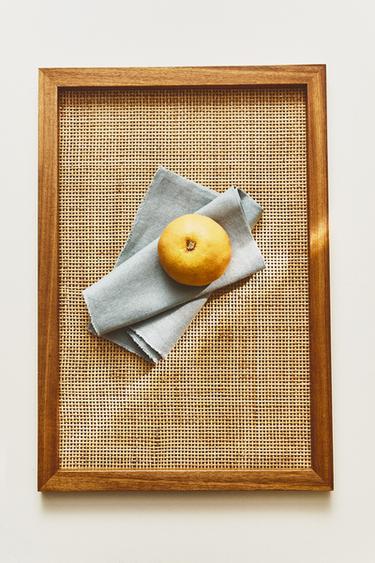 WOODEN RATTAN TRAY - Brown by Zara