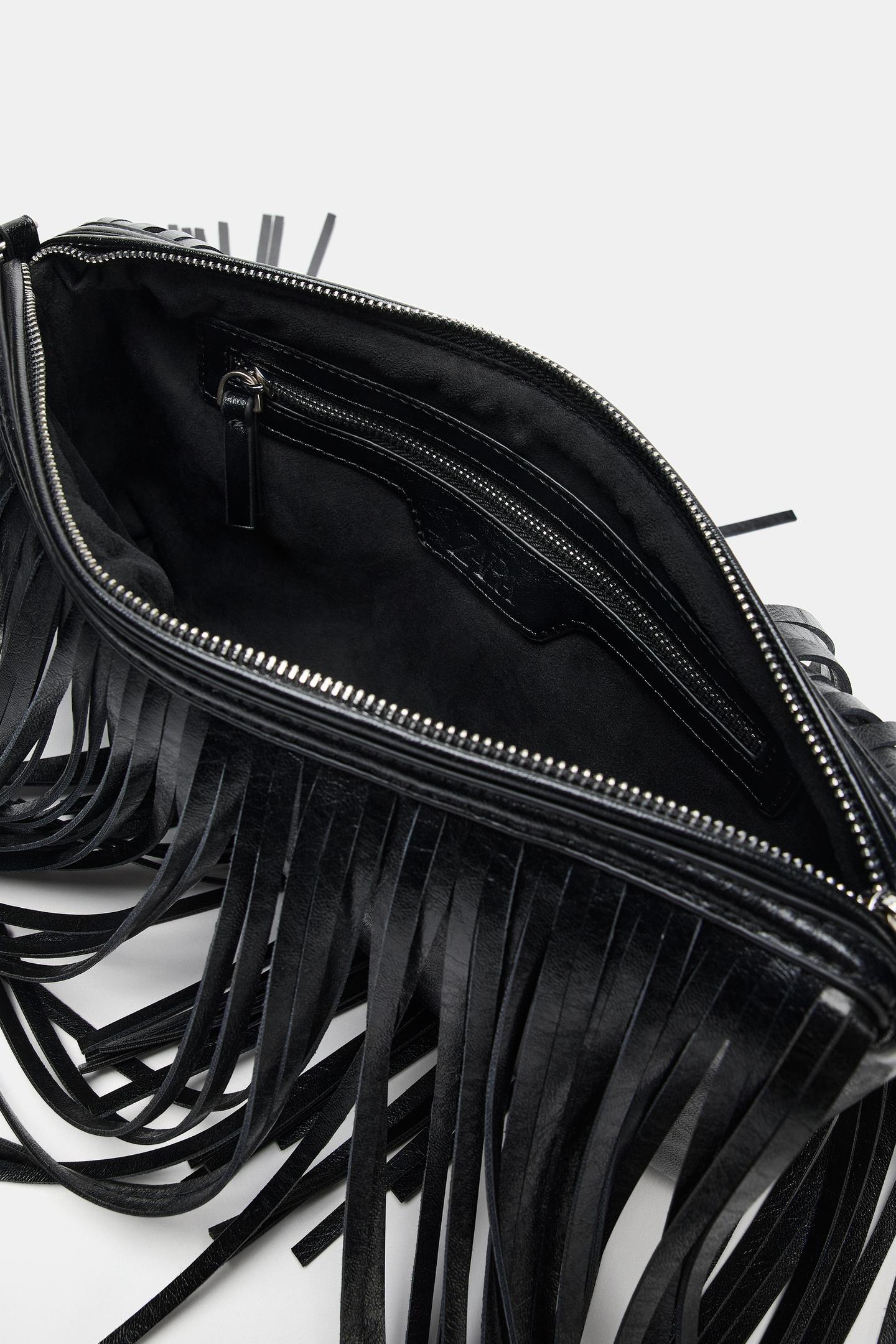 Женская сумка Zara Fringed Handbag, цвет: Чёрный — фото 6