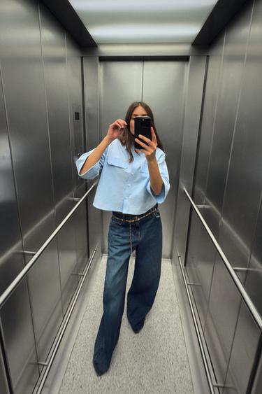 SHORT OXFORD SHIRT - Light blue by Zara - Image 0