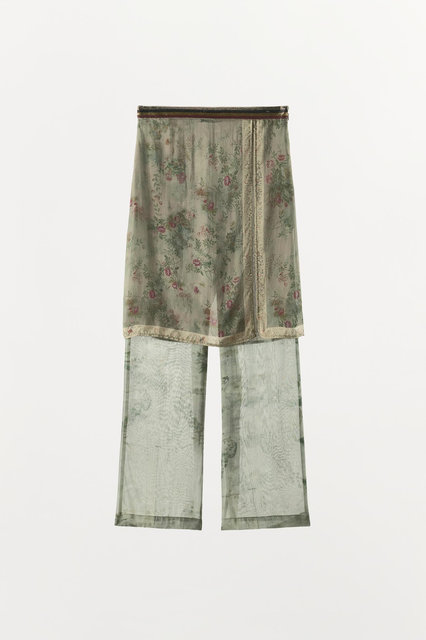 Женская юбка-шорты Zara Printed Embroidered Skort, цвет: Морской зелёный — фото 4