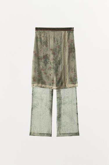 JUPE-PANTALON IMPRIMÉE À BRODERIES - Vert d'eau de Zara - Image 3