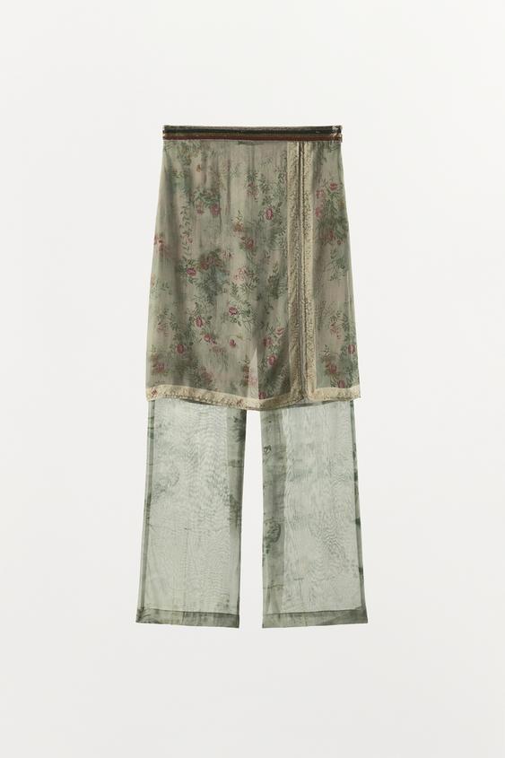 JUPE-PANTALON IMPRIMÉE À BRODERIES - Vert d'eau de Zara - Image 4