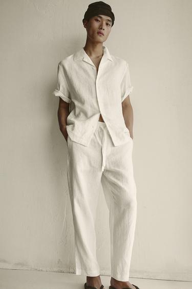 100% LINEN RELAXED FIT TROUSERS - White by Zara