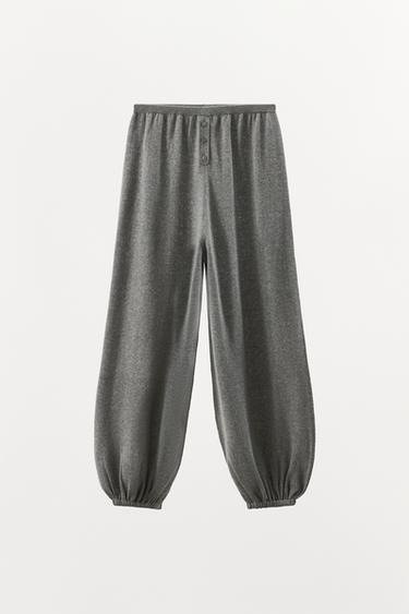 COTTON BLEND KNIT SAROUEL TROUSERS - Grey by Zara