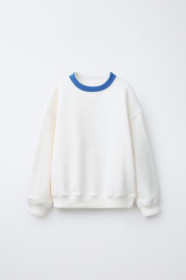 Zara SWEATER MAJICA S KONTRASTNIM REBRASTIM OVRATNIKOM – Ekru – Slika 0