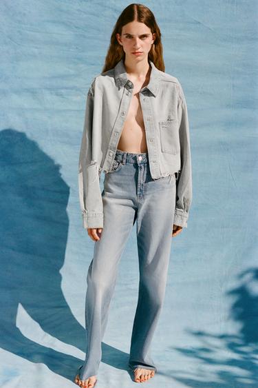 CHAQUETA CROP DENIM TRF ROTOS - Azul claro de Zara - Imagen 0