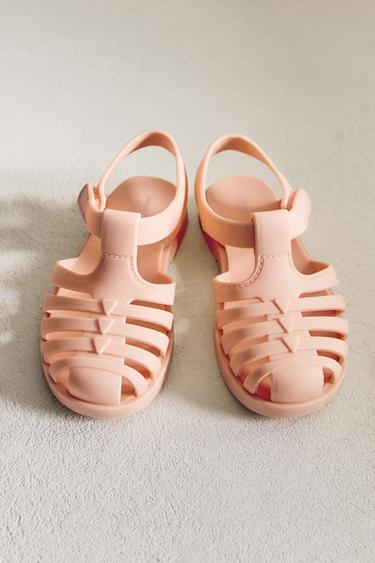 RUBBERISED CAGE SANDALS WITH HOOK-AND-LOOP STRAP - Pink by Zara