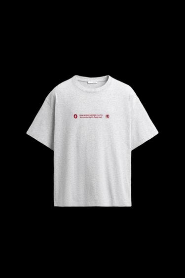 Zara CONTRASTING TEXT PRINT T-SHIRT - Gray marl - Image 0
