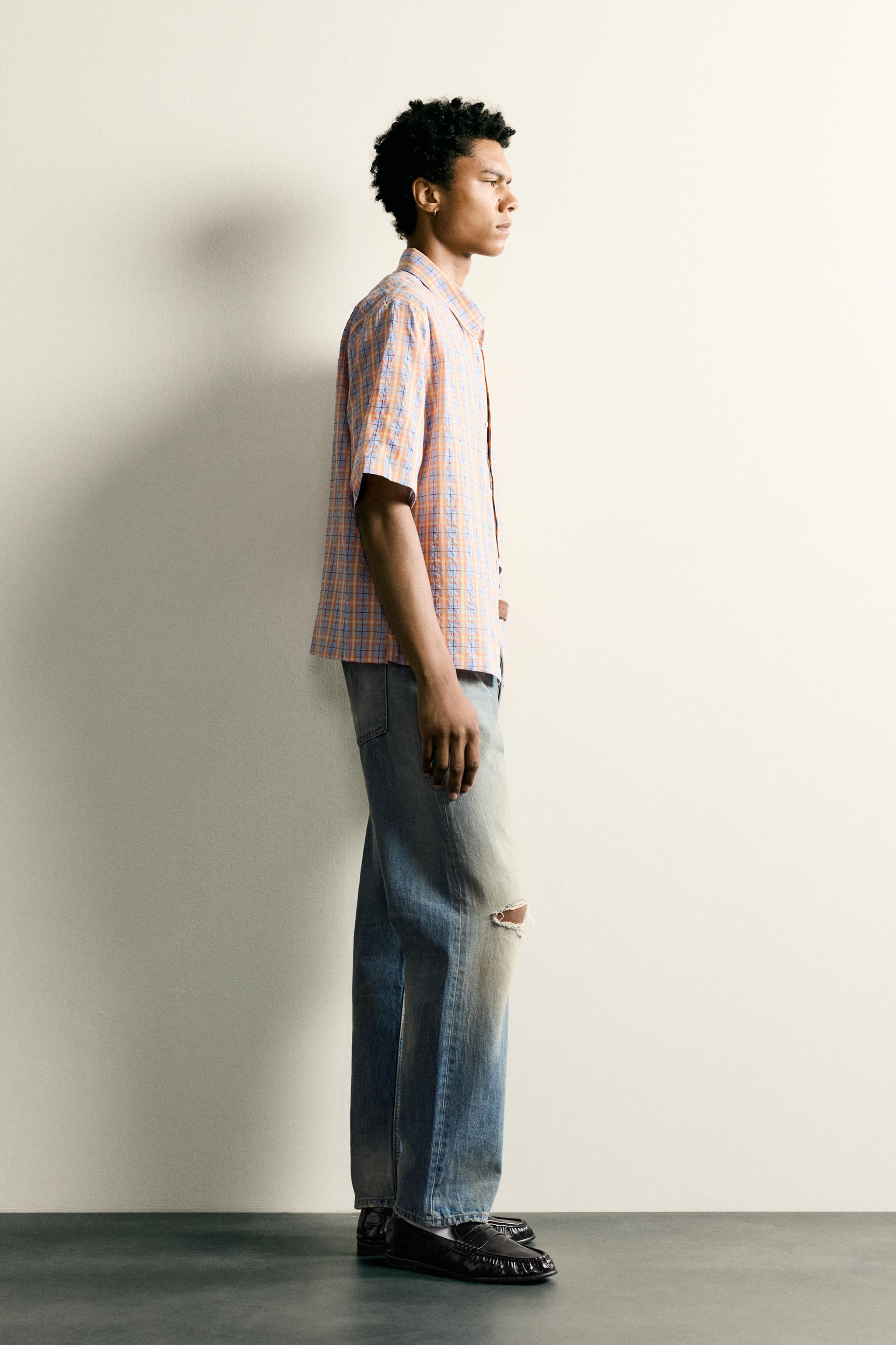 TEXTURED PLAID RELAXED FIT SHIRT