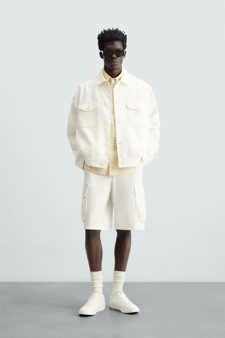 JAQUETA DENIM DE ALGODÃO CÂNHAMO Branco-marfim ZARA Brasil