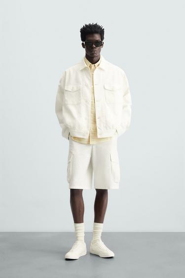 CAZADORA DENIM ALGODÓN - CÁÑAMO - Blanco roto de Zara - Imagen 0