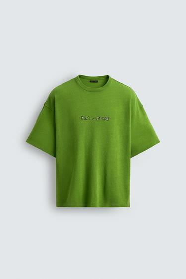 RELAXED FIT WASHED PRINTS T-SHIRT - Green by Zara