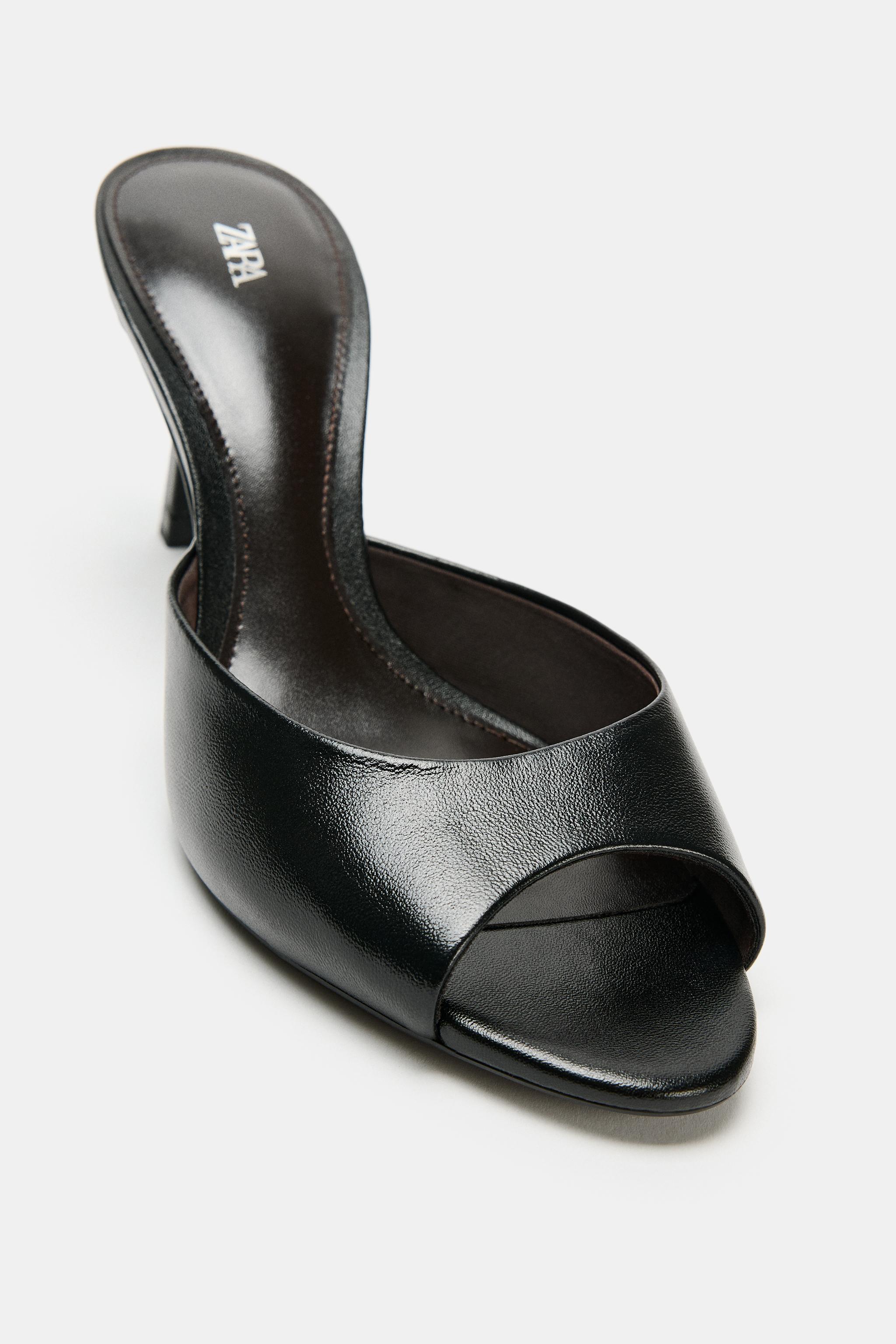 Женские сабо Zara LEATHER HEELED MULES — фото 4