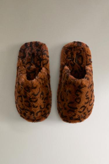 LEOPARD PRINT FAUX FUR SLIPPERS - Brown de Zara - Image 3