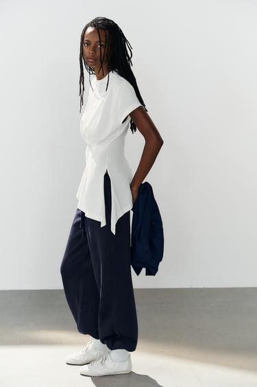 ASYMMETRIC PLEATED T-SHIRT - White by Zara
