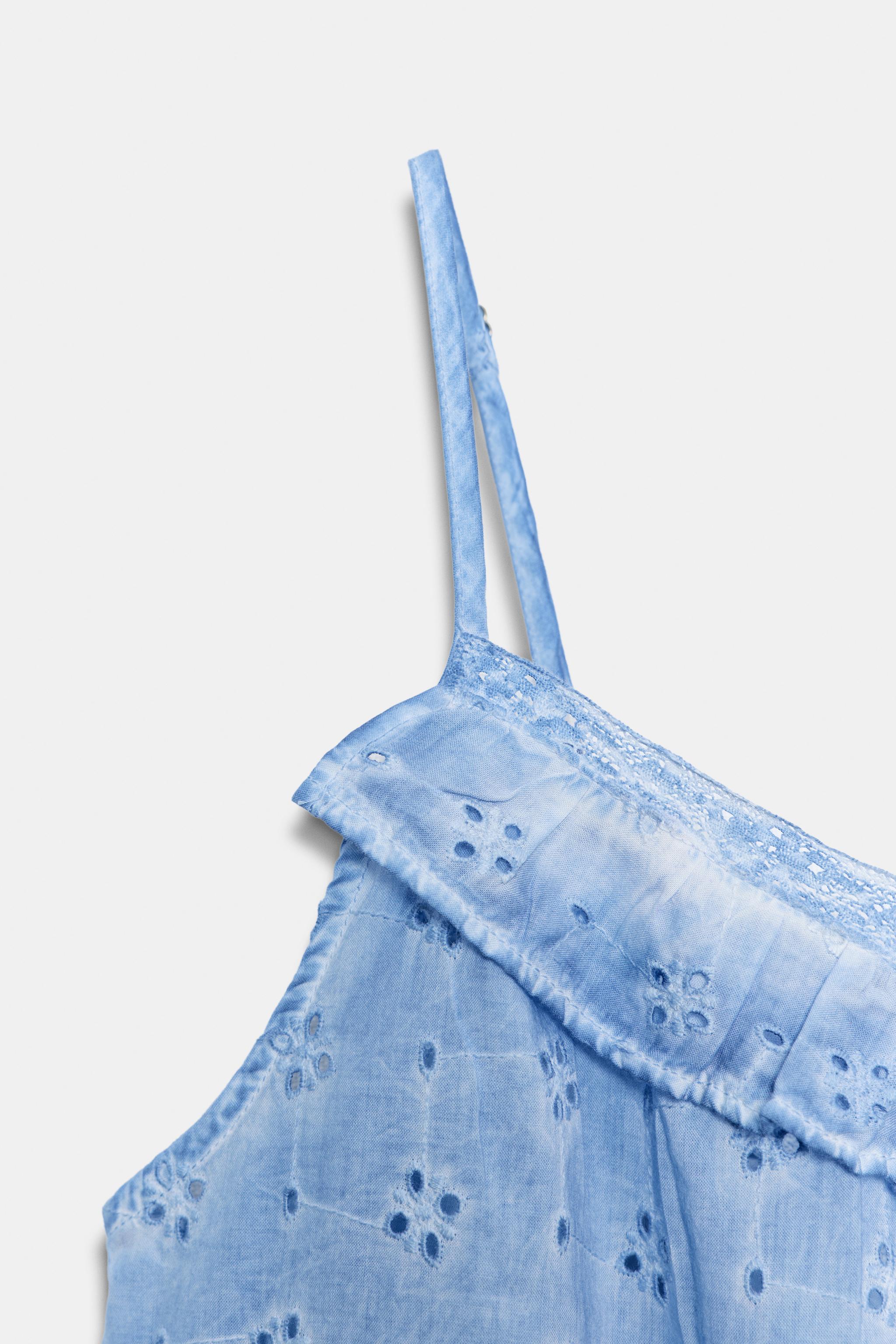 WASHED EFFECT EYELET EMBROIDERED TOP