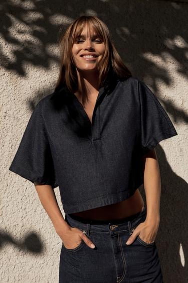 Zara TRF DENIM POLO COLLAR SHIRT - Dark indigo