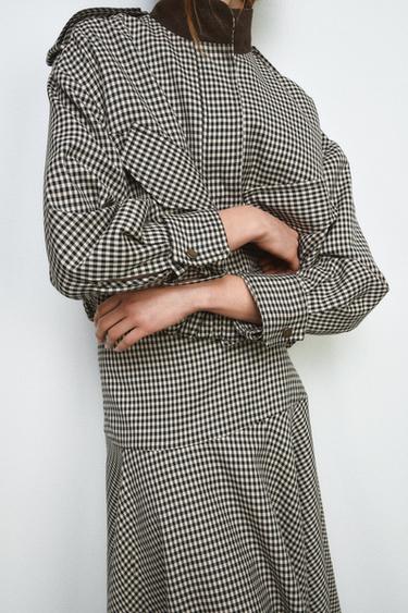 JUPE BIMATIÈRE À CARREAUX ZW COLLECTION - Marron de Zara - Image 3