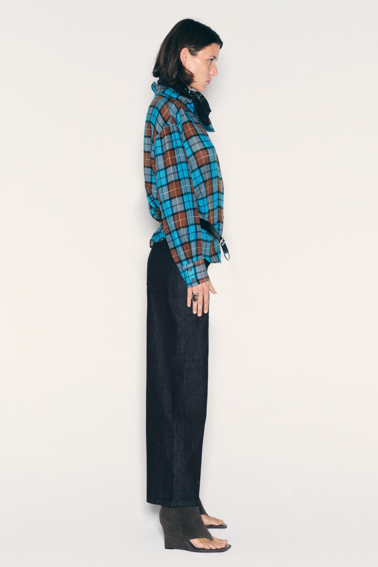 Женская рубашка Zara Plaid Wrap, цвет: Коричневый синий — фото 4