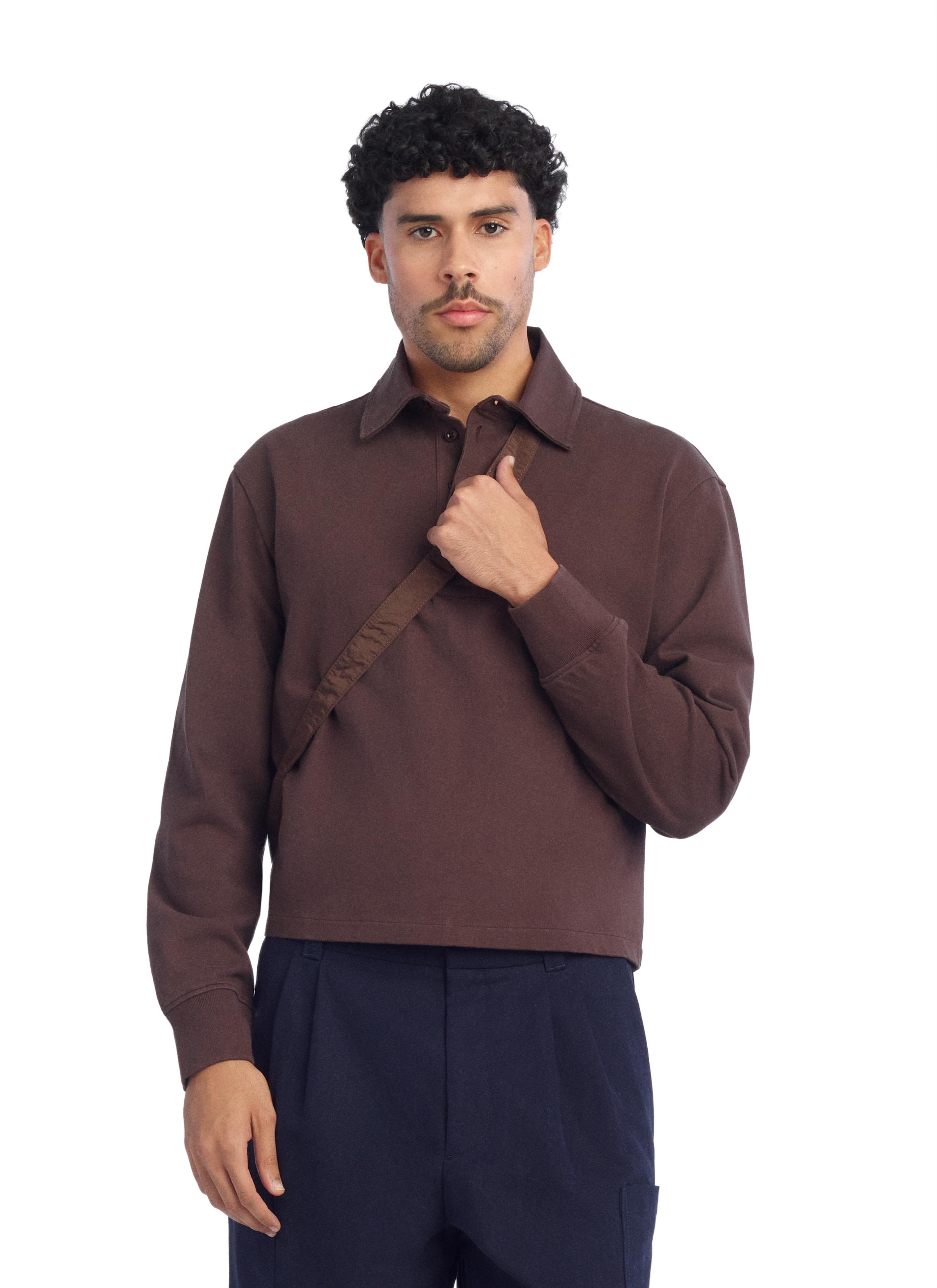 CROPPED FIT COTTON POLO SHIRT — Brown