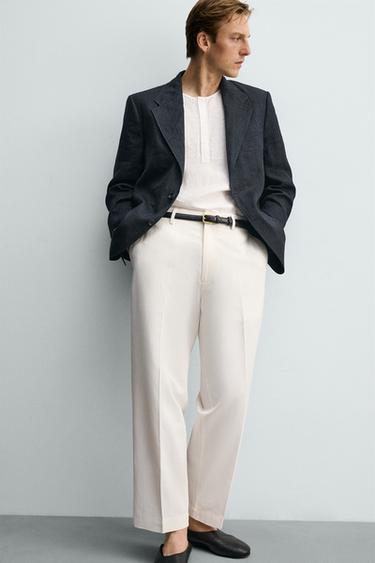 REGULAR FIT VISCOSE/COTTON TROUSERS - Oyster-white by Zara - Image 4