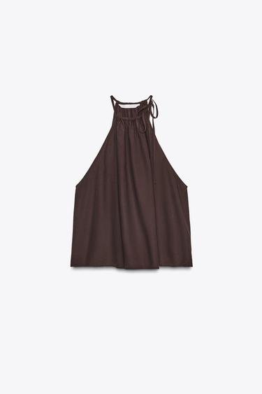 FLOWING HALTER TOP - Brown by Zara
