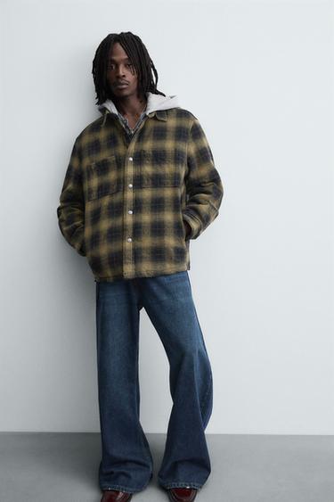 HOODED CHECK OVERSHIRT - Black / Green by Zara - Image 5