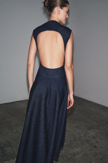 Zara ZW COLLECTION DENIM MIDI DRESS - Blue