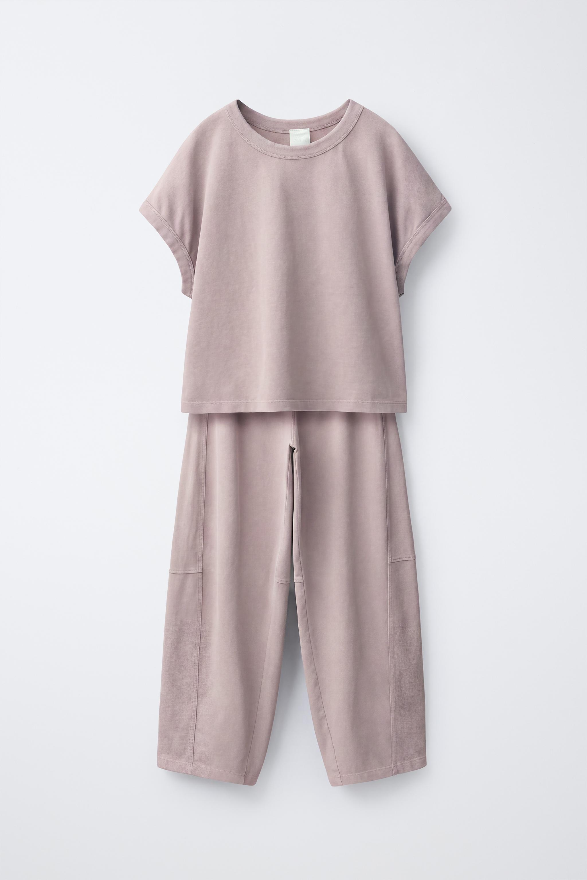 WASHED EFFECT T-SHIRT AND BALLOON PANTS SET — Faded pink