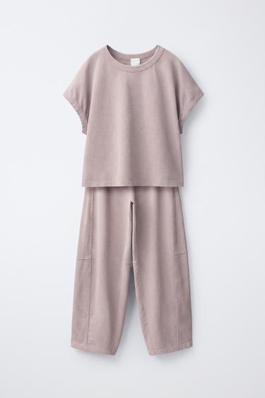 WASHED-EFFECT T-SHIRT AND BALLOON TROUSERS SET - Faded pink by Zara - Image 0