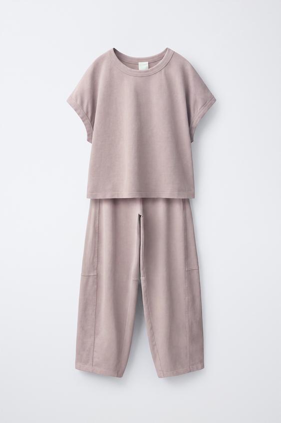 WASHED-EFFECT T-SHIRT AND BALLOON TROUSERS SET - Faded pink by Zara - Image 0