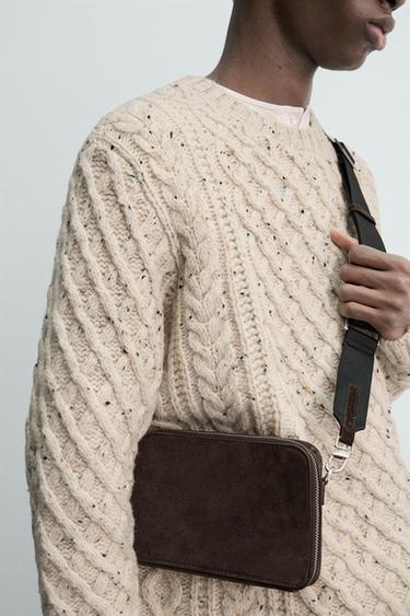 LEATHER CROSSBODY BAG - Brown by Zara