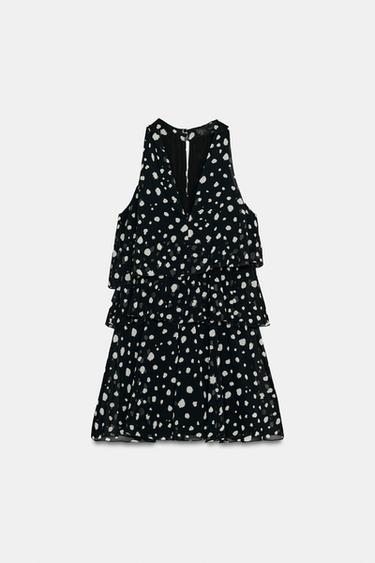 MINI DRESS WITH RUFFLED DOTS - Black / Ecru by Zara - Image 6