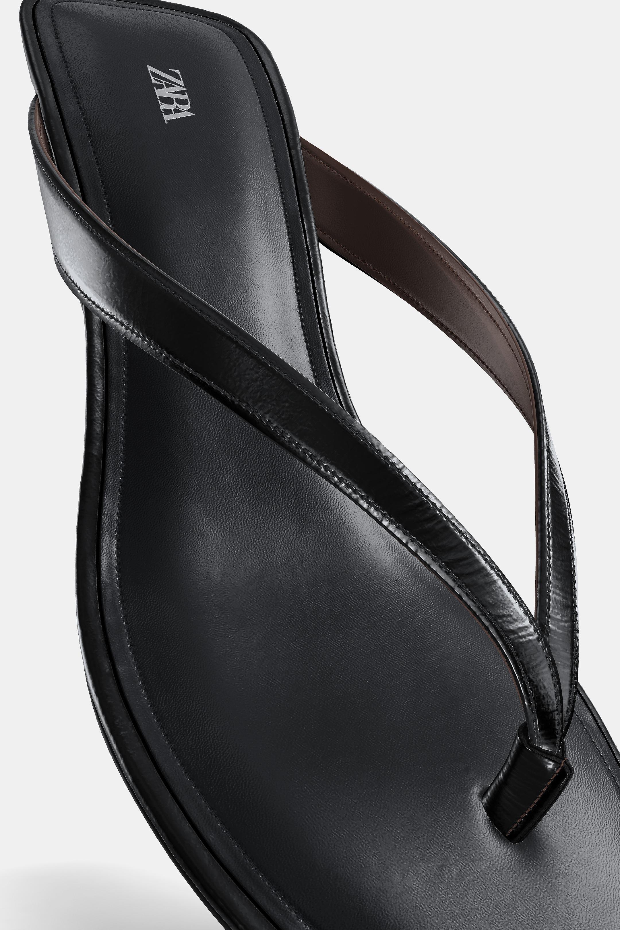 LEATHER WEDGE SANDALS - Black by Zara