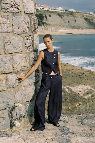 100% LINEN CROSS-WAIST TROUSERS - Indigo by Zara