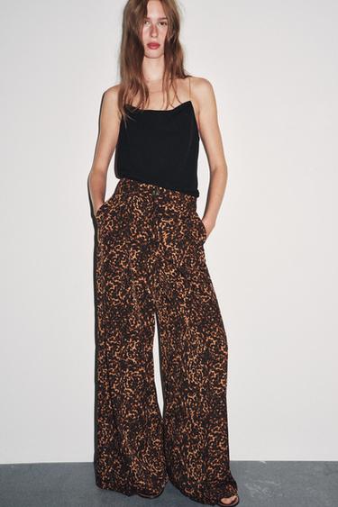 Zara ANIMAL PRINT PALAZZO PANTS - Leopard