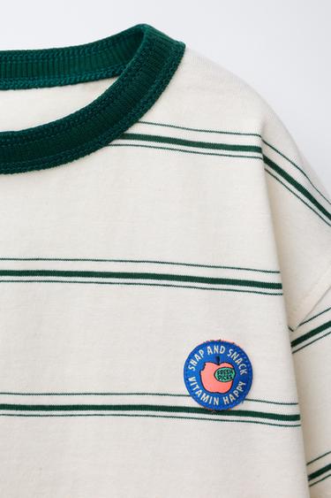 STRIPED PATCH T-SHIRT - Green stripe by Zara - Image 2