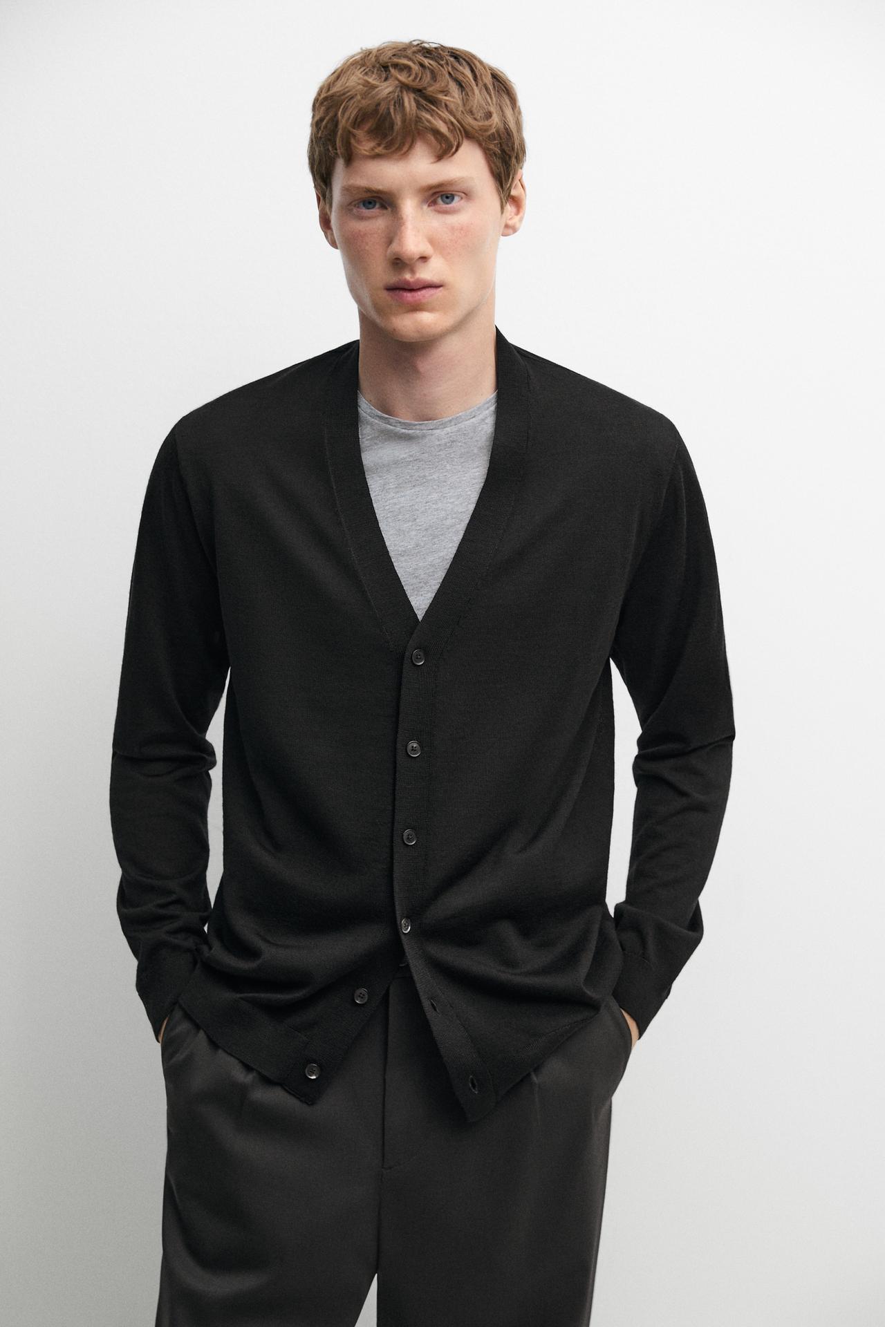 Merino wool button-up cardigan — Black