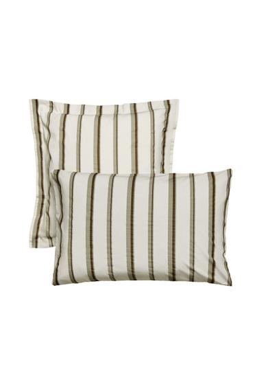 Zara PERCALE COTTON PILLOWCASE WITH STRIPES (300 THREAD COUNT) - Oyster-white