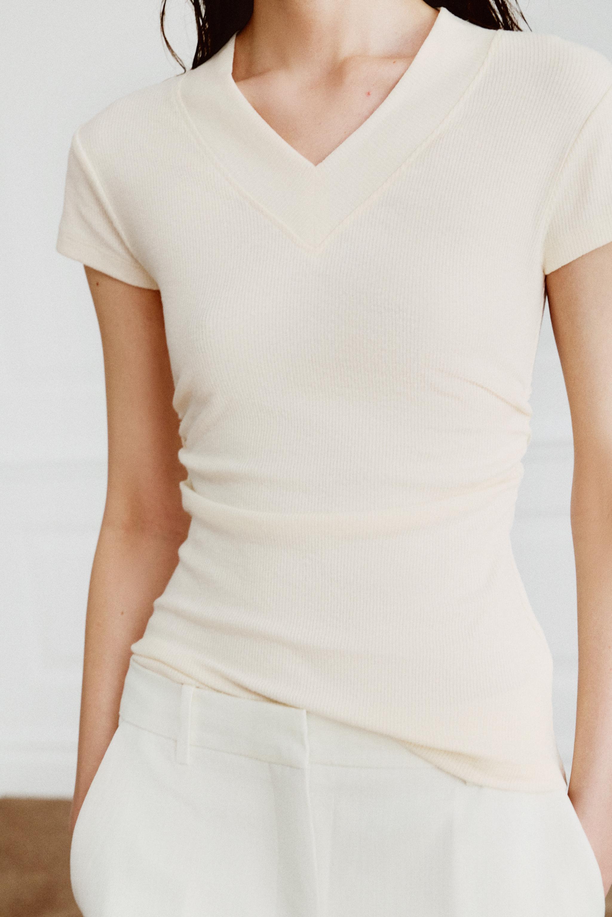 DRAPED LINEN BLEND T-SHIRT