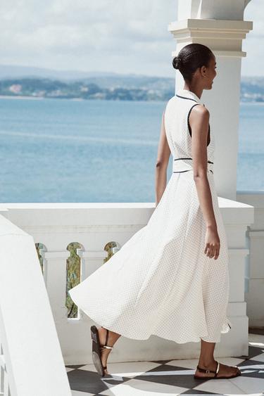 ROBE MIDI CHEMISE À POIS - Écru / Bleu marine de Zara - Image 2